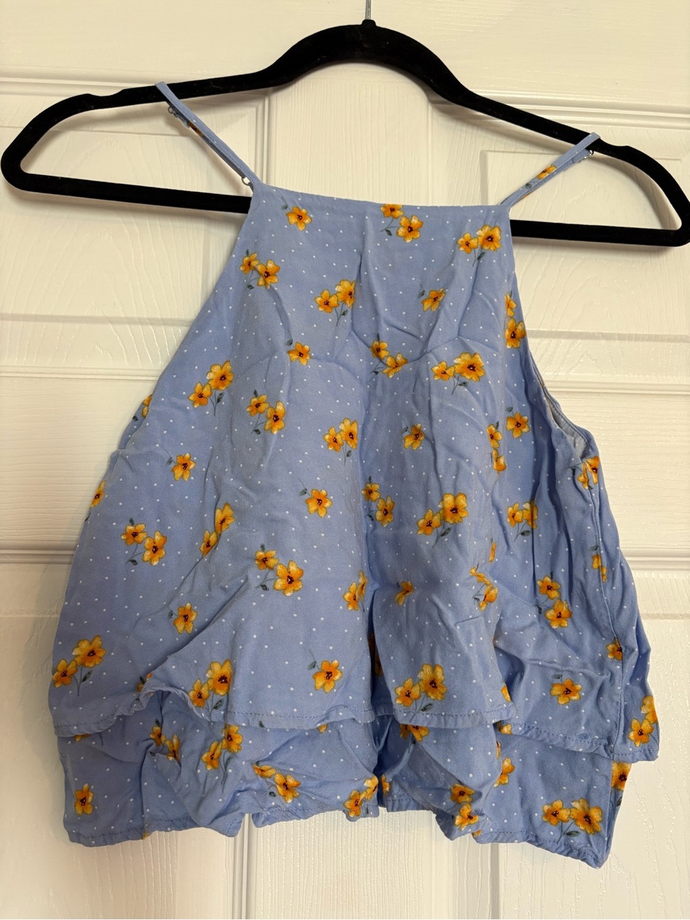 Forever 21 Light Blue Floral Cropped Halter Tank Top